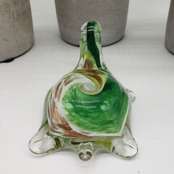 Murano Style Green White Gold Aventurine Art Glass Turtle Figurine Paperweight - Picture 7 of 10